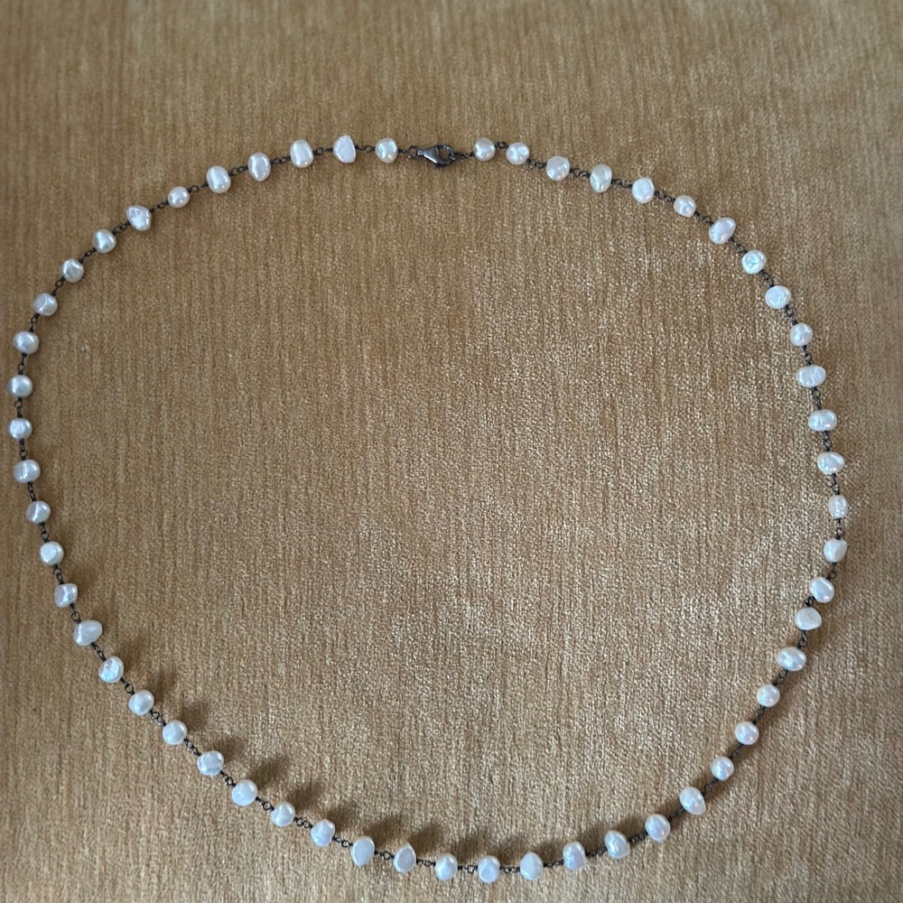 Retired Silpada Sterling Silver and Freshwater Pearl Chain Beaded 15" Necklace
